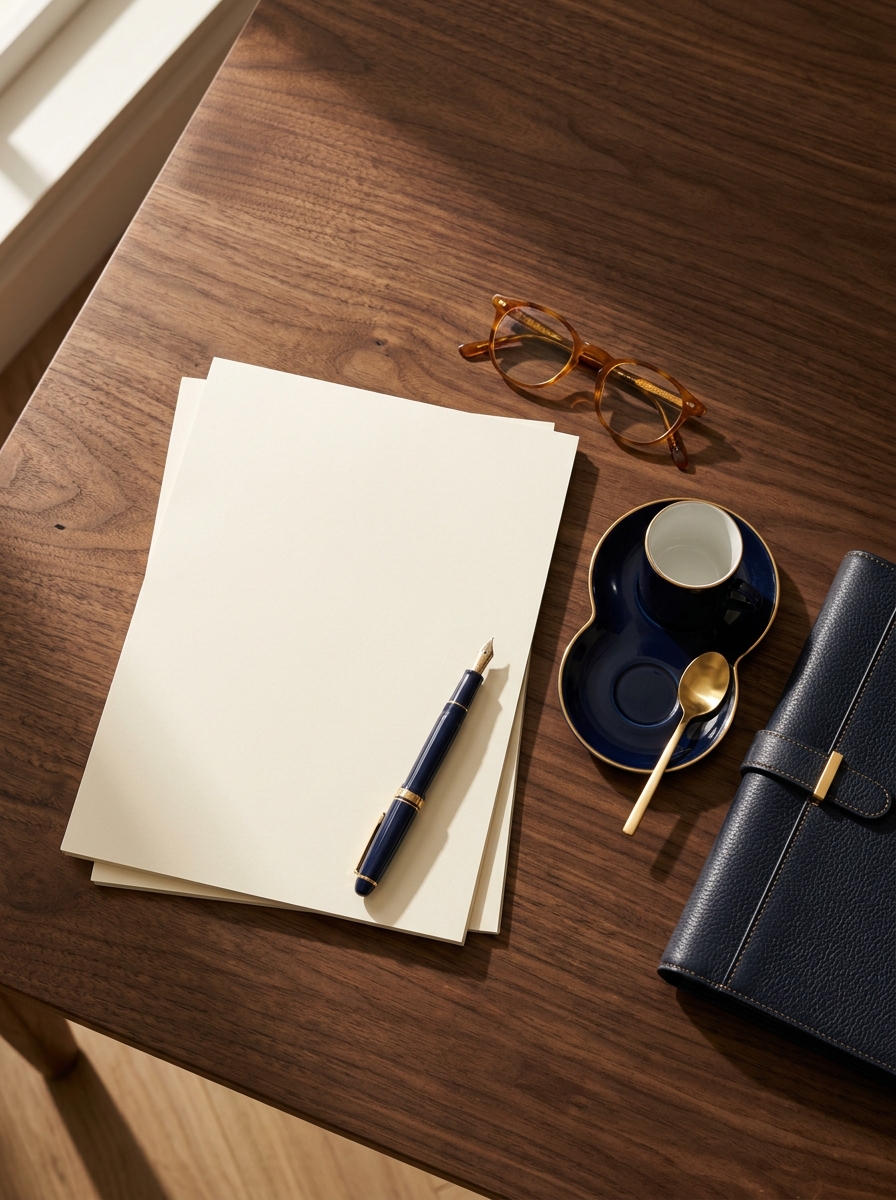 Desk with document and fountain pen