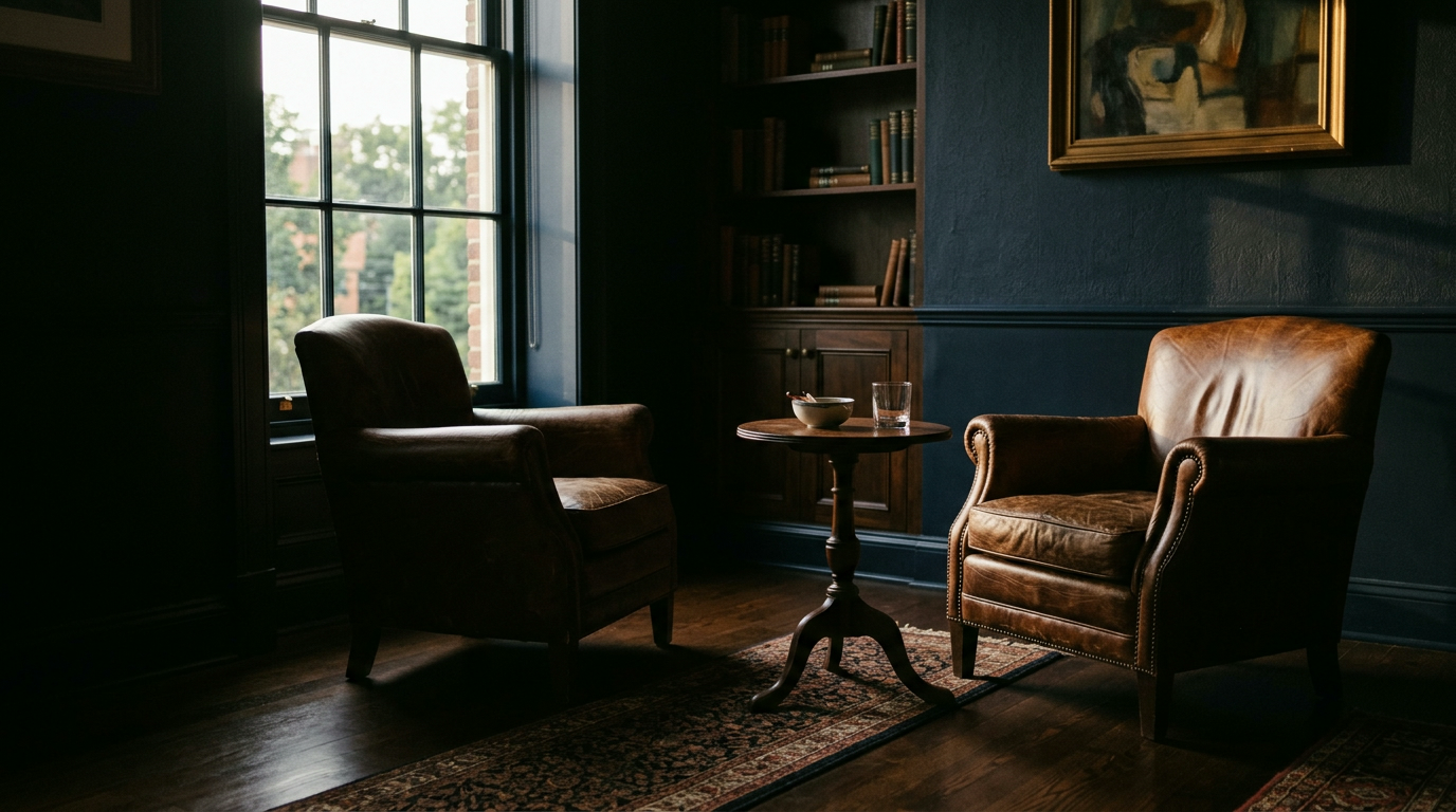 Two armchairs facing each other in a private lounge