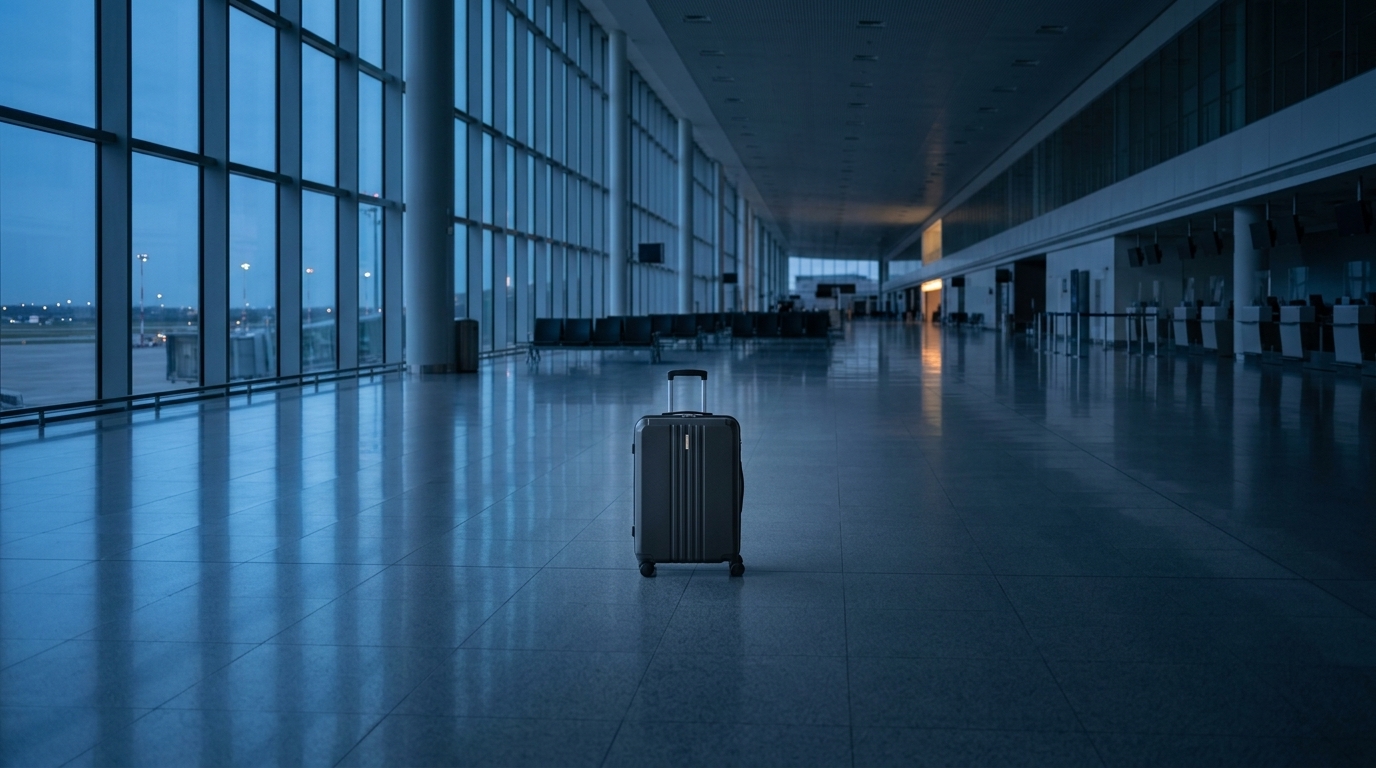 D'Camila luggage alone in an empty terminal