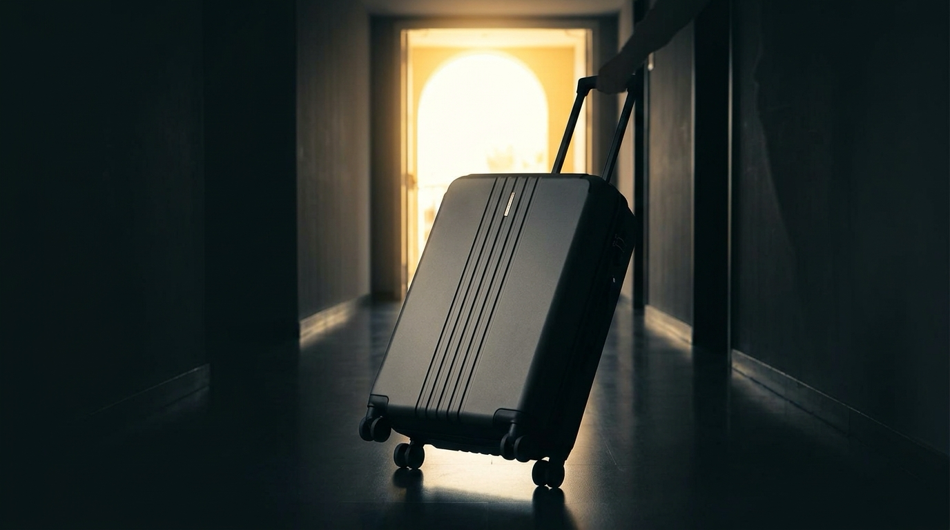 D'Camila luggage heading toward a lit doorway